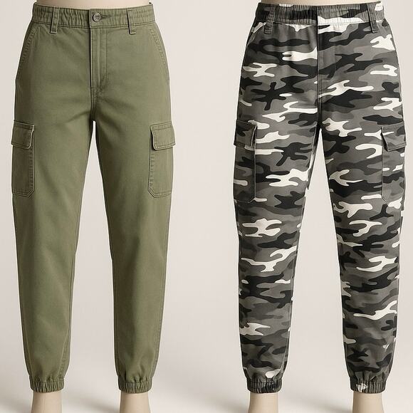 Lot of 2 VIP Camo & Olive Green Joggers Size 9/29 Stretch Cotton Cargo Pants - Picture 1 of 9
